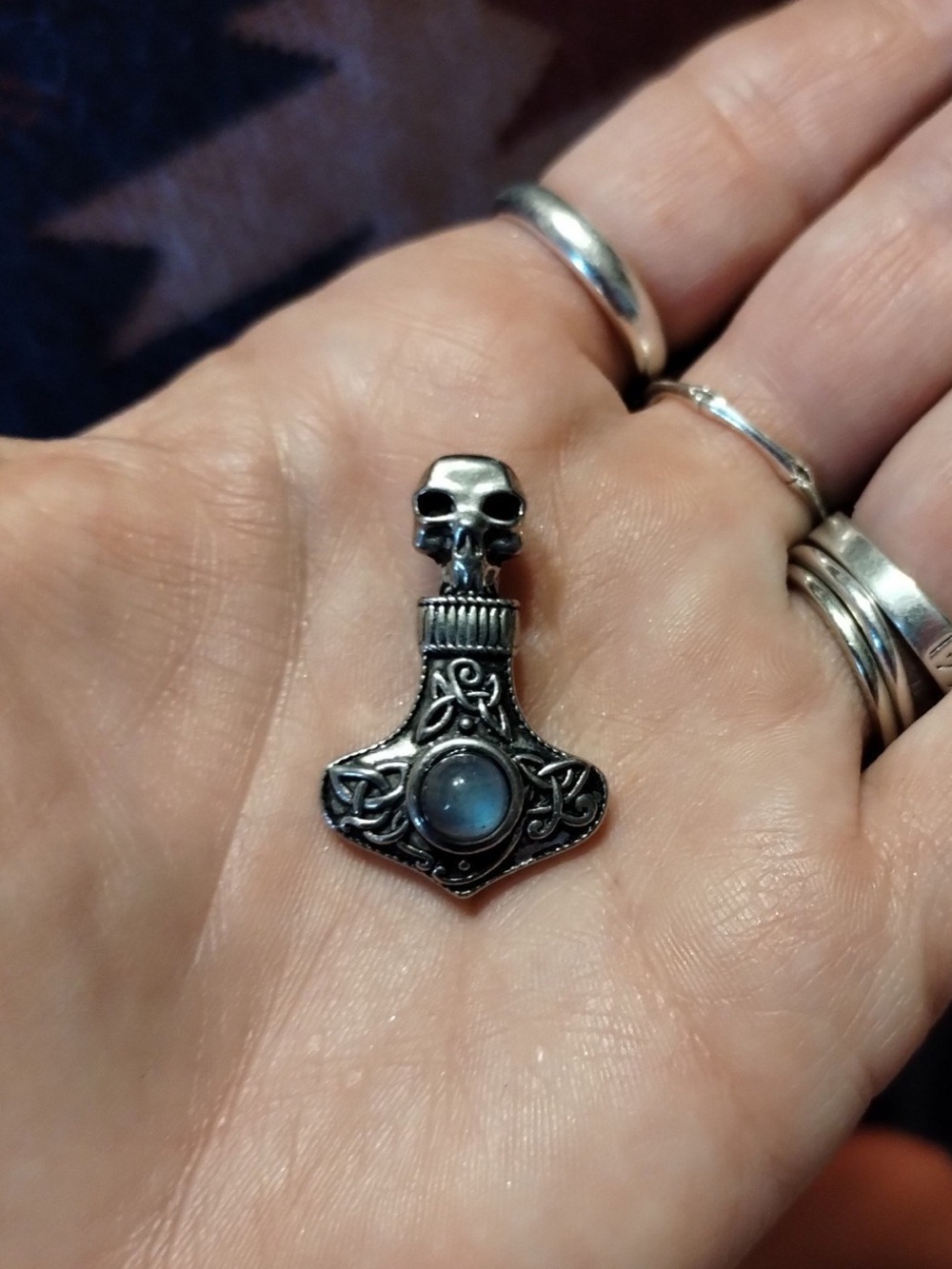Mjolnir Thor's Hammer Pendant with Blue moon Stone